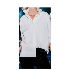 Noble 31 Made In USA White Denim Shacket Top Button Up One Size Oversized Modern